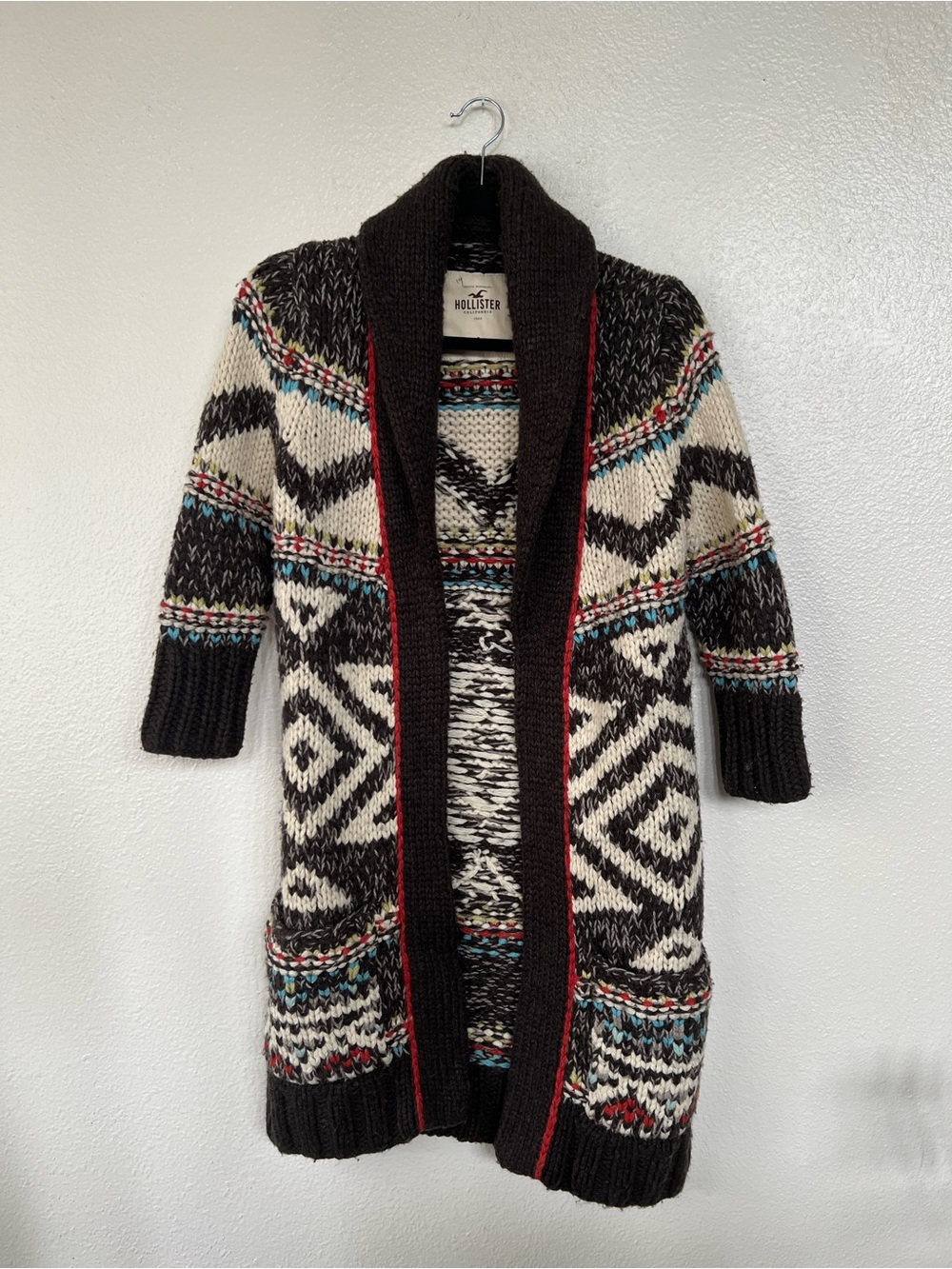 Hollister Chunky Wool Blend Aztec Cardigan Sweater